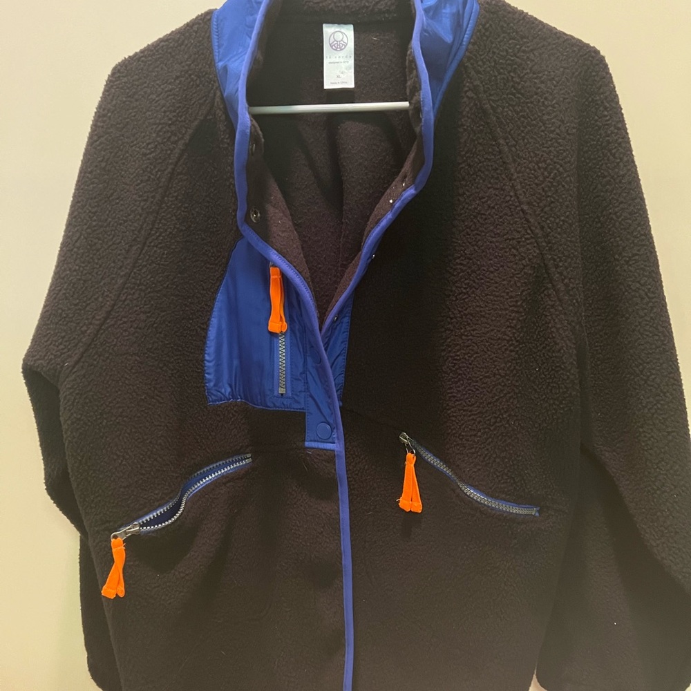 Fleece Jacket with Blue and Orange Accents